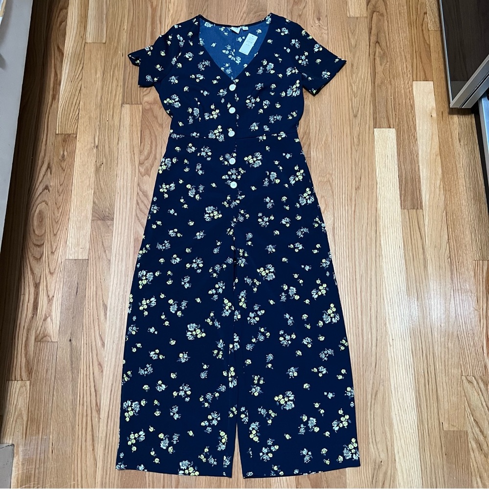 Gap navy blue floral jumpsuit